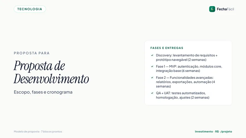 Modelo de proposta — Desenvolvimento de software — Projeto fechado